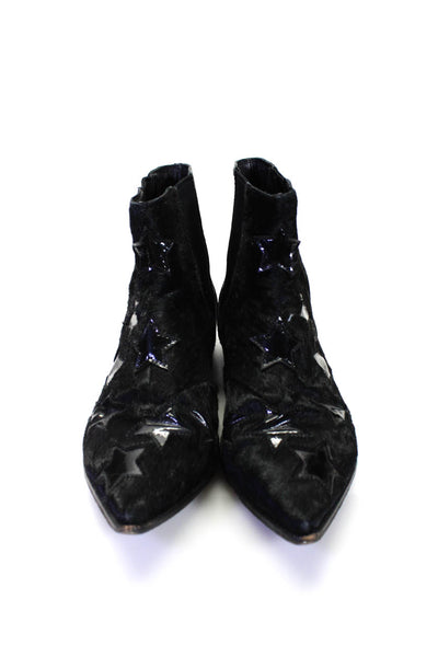 Ash Womens Pointed Toe Star Pony Hair Booties Black Patent Leather Size 7