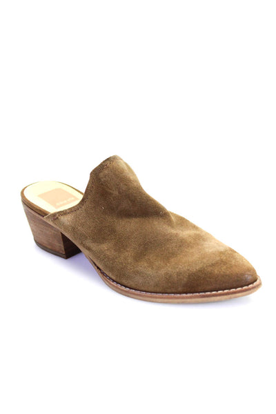 Dolce Vita Womens Slip On Block Heel Pointed Toe Mules Brown Suede Size 6.5