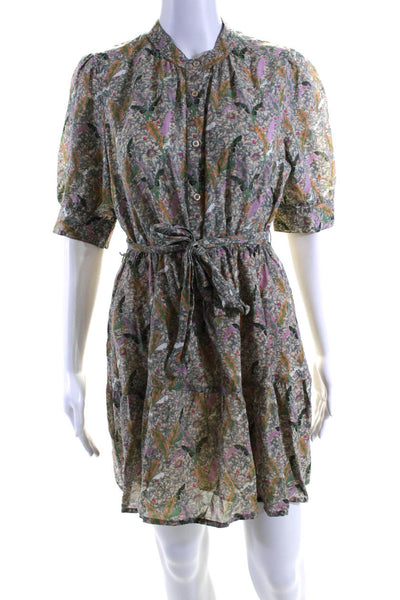 Ba&Sh Womens Floral Print Belted A Line Dress Multi Colored Cotton Size Small