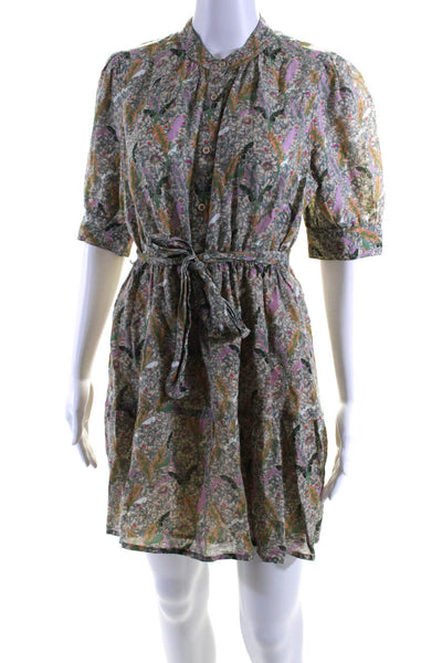 Ba&Sh Womens Floral Print Belted A Line Dress Multi Colored Cotton Size Small