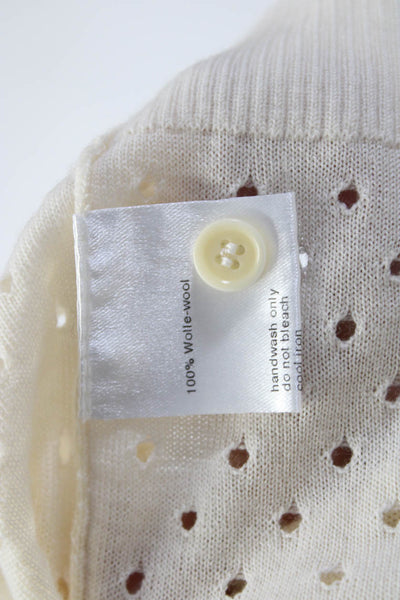 Akris Punto Womens Perforated Thin Knit Button Up Cardigan Sweater Ecru Size 8