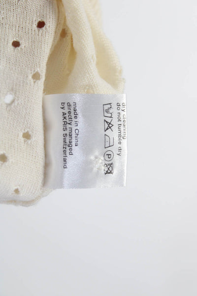 Akris Punto Womens Perforated Thin Knit Button Up Cardigan Sweater Ecru Size 8