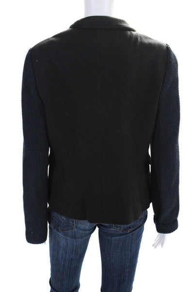 Peter Elliot Womens Chunky Knit Sleeve Fleece Blazer Jacket Navy Blue Size IT 46