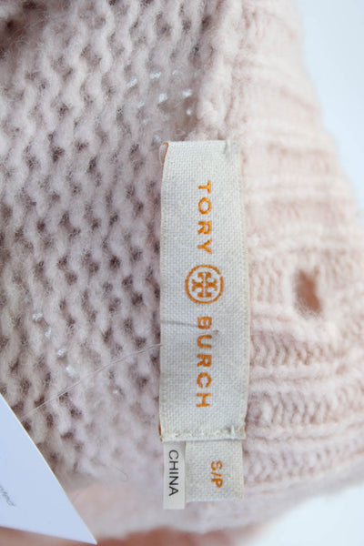 Tory Burch Womens Convertible Turtleneck Thick Knit Sweater Light Pink Small