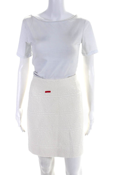 Akris Punto Womens Textured Knit Mini Pencil Skirt White Size 8