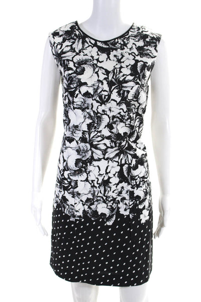 Erdem Womens Floral Sleeveless Crew Neck Sheath Dress Black White Size 8