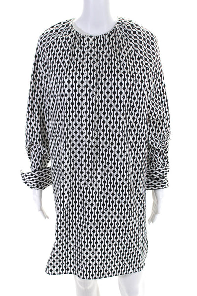 Max Mara Womens Diamond M Print Long Sleeve Shirt Dress Black White Size 6