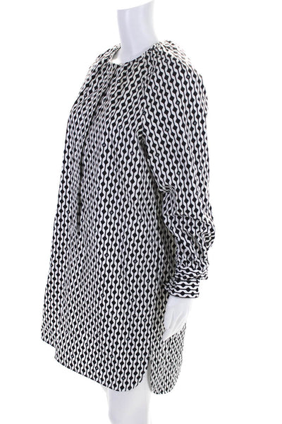 Max Mara Womens Diamond M Print Long Sleeve Shirt Dress Black White Size 6