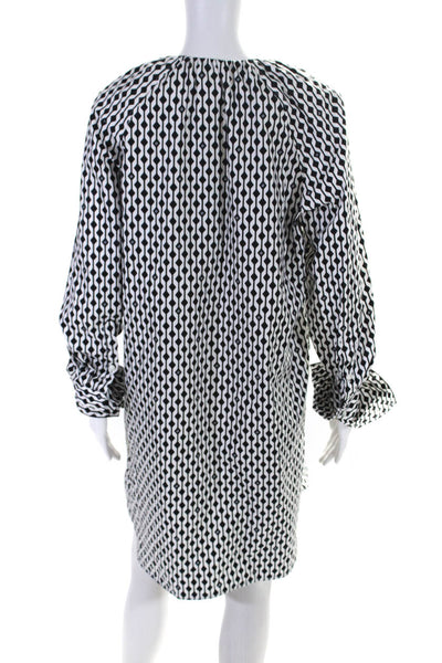 Max Mara Womens Diamond M Print Long Sleeve Shirt Dress Black White Size 6