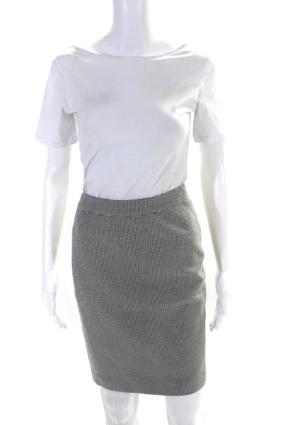 Akris Punto Womens Houndstooth Pencil Skirt Top Blouse Set Black White Size 6 8