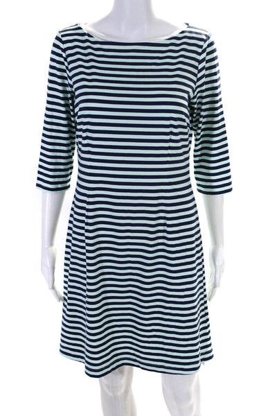 J. Mclaughlin Womens Striped Long Sleeves Body Con Dress Blue Size Medium