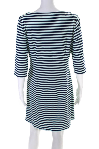 J. Mclaughlin Womens Striped Long Sleeves Body Con Dress Blue Size Medium