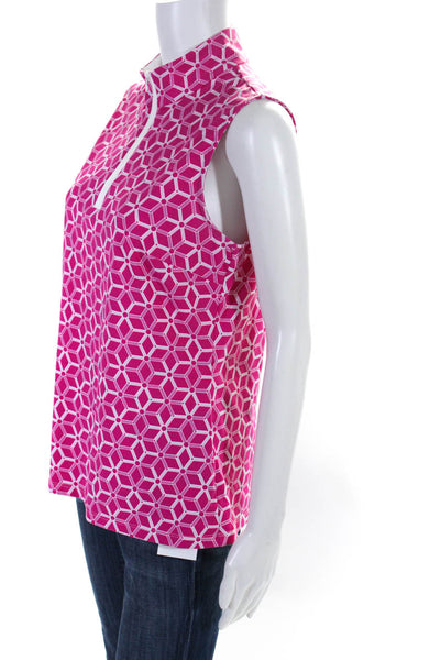 J. Mclaughlin Womens Geometric Print Mock Neck Tank Top Pink White Size Medium