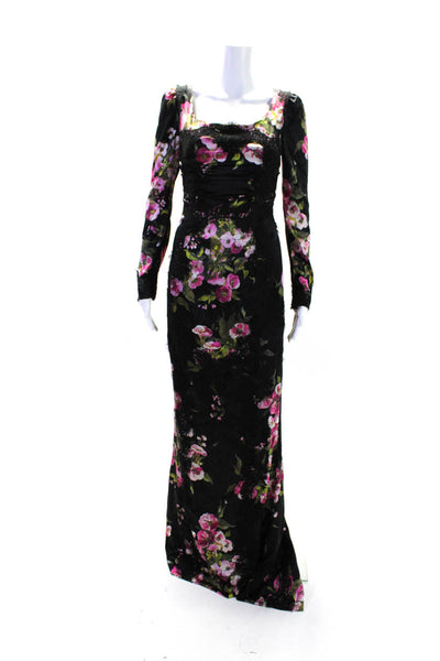 Dolce & Gabbana Womens Satin Lace Boat Neck Gown Maxi Dress Black Pink IT 42