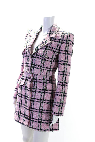 Alessandra Rich Womens Check Tweed Crop Jacket Mini Skirt Set Pink Size IT 42