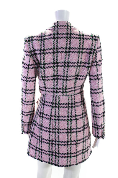 Alessandra Rich Womens Check Tweed Crop Jacket Mini Skirt Set Pink Size IT 42