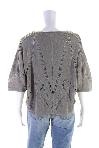 Helmut Lang Womens Gray Open Knit Linen Crew Neck Short Sleeve Blouse Top Size S