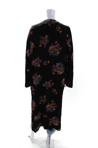 Ba&Sh Womens Black Floral Print Open Front Long Sleeve Robe Size 2