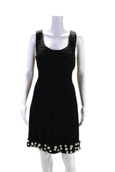 Lanvin Womens Black Textured Faux Pearls Detail Sleeveless Shift Dress Size 44