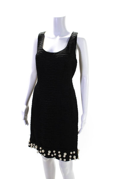 Lanvin Womens Black Textured Faux Pearls Detail Sleeveless Shift Dress Size 44