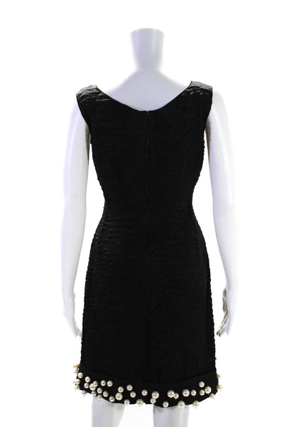 Lanvin Womens Black Textured Faux Pearls Detail Sleeveless Shift Dress Size 44