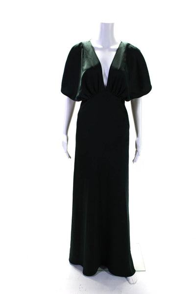 BHLDN Womens Dark Green V-Neck Short Sleeve Shift Gown Dress Size 4