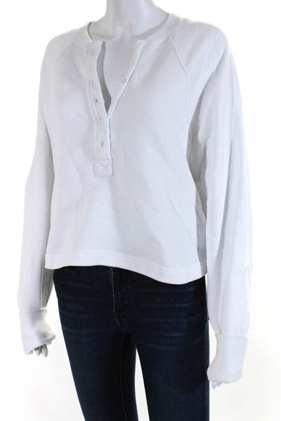 Marissa Webb Womens Cotton Round Neck Long Sleeve Sweatshirt Top White Size XS