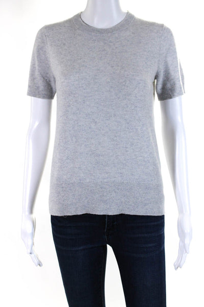 Theory Womens Cashmere Knit Round Neck Short Sleeve Pullover Top Gray Size P