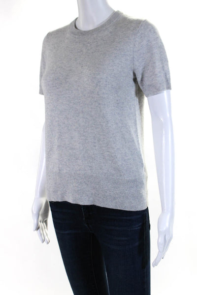 Theory Womens Cashmere Knit Round Neck Short Sleeve Pullover Top Gray Size P