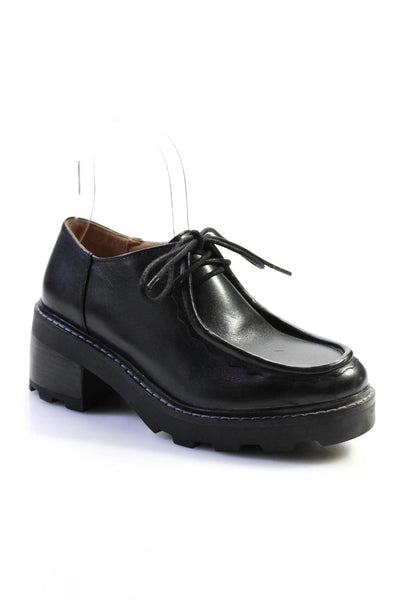 Madewell Womesn Leather Round Toe Lace Up Heeled Dress Shoe Black Size 5.5