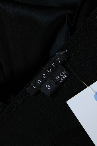 Theory Womens Jersey Knit & Satin Scoop Neck Zip Up A-Line Dress Black Size 8