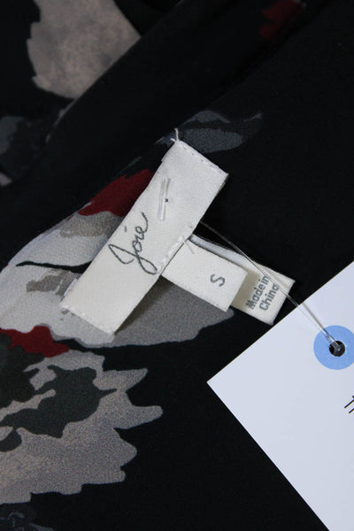 Joie Womens Silk Crepe Floral Print Tie Front Button Up Blouse Top Black Size S