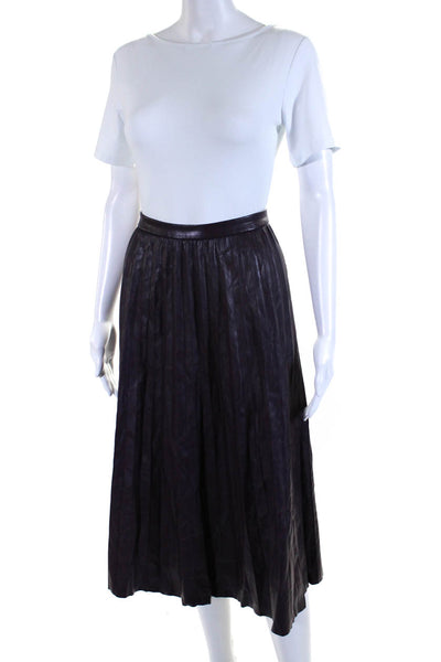 Calvin Klein Women's Pleated Flare Maxi Faux Leather Skirt Purple Size 14
