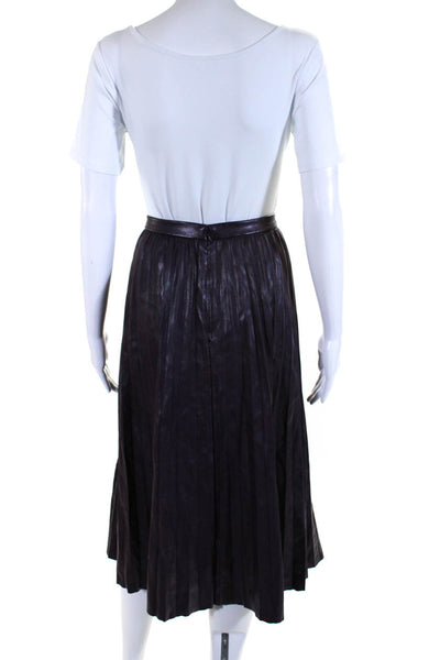 Calvin Klein Women's Pleated Flare Maxi Faux Leather Skirt Purple Size 14