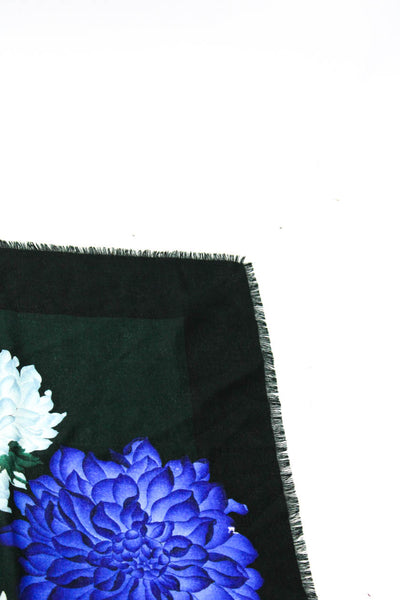 Gucci Womens Fringe Floral Logo Knit Square Scarf Black Green Blue