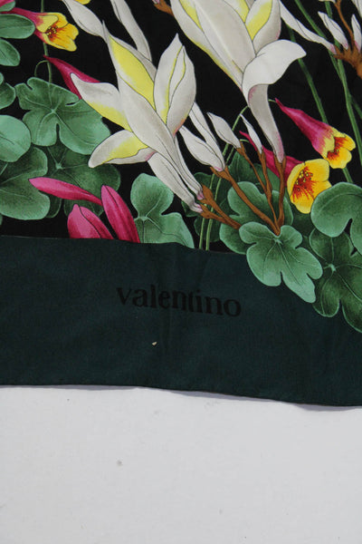 Valentino Womens Vintage Garden Floral Floral Silk Square Scarf Green Black