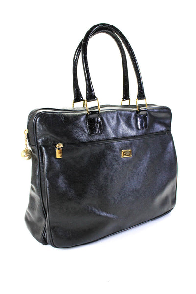 Gianfranco Ferre Womens Double Handle Zip Top Pocket Front Handbag Black Leather