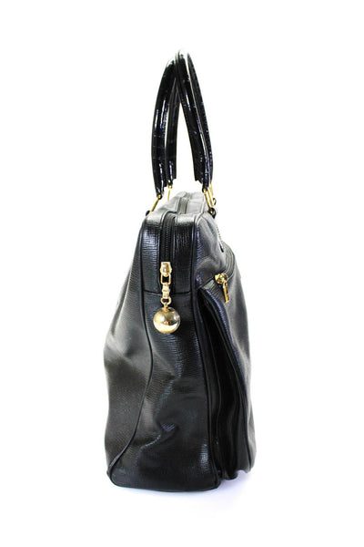 Gianfranco Ferre Womens Double Handle Zip Top Pocket Front Handbag Black Leather