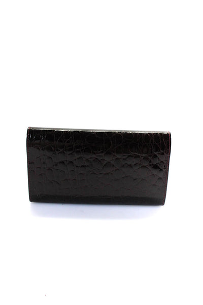 Cartier Womens Vintage Logo Flap Glossy Croc Embossed Wallet Deep Red Leather