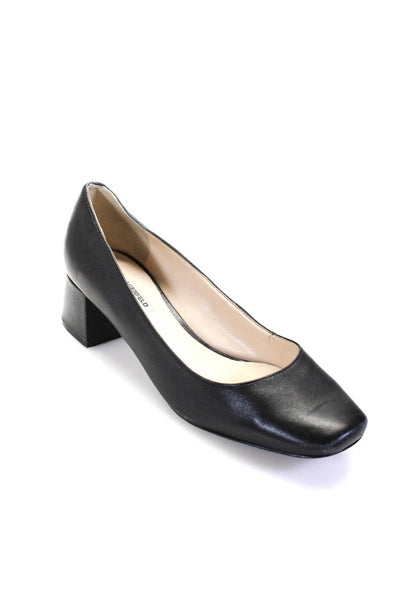 Karl Lagerfeld Womens Leather Round Toe Slip-On Block Heels Pumps Black Size 8