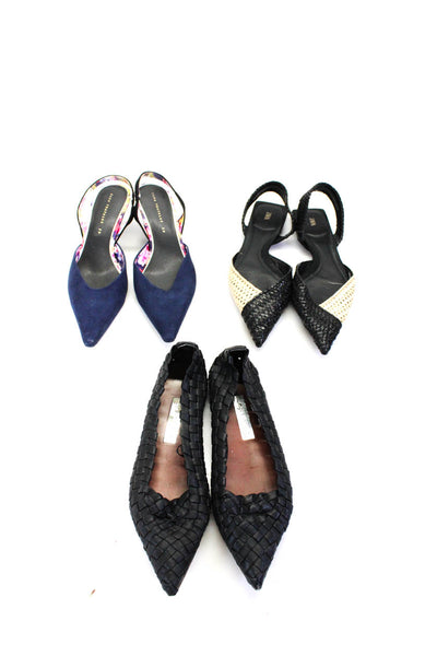 Zara Womens Textured Woven Colorblock Floral Flats Heels Black Size 38 39 Lot 3