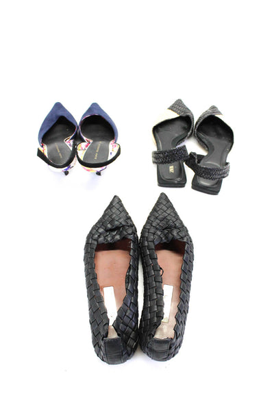 Zara Womens Textured Woven Colorblock Floral Flats Heels Black Size 38 39 Lot 3