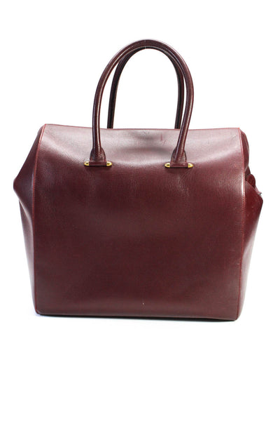 Cartier Womens Large Rolled Handle Zip Top Leather Luggage Tote Handbag Burgundy