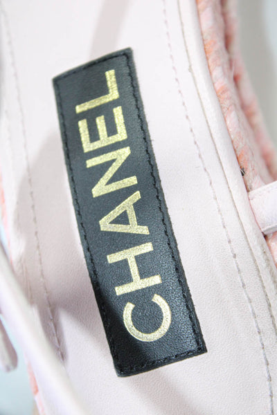 Chanel Womens Grosgrain CC Cap Toe Espadrilles Pumps Pink Black Leather Size 38
