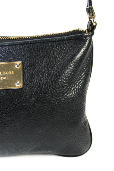 Michael Kors Womens Leather Adjustable Strap Zip Up Shoulder Bag Purse Black