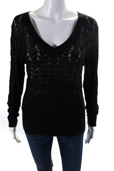 Missoni For Target Womens Open Knit V-Neck Long Sleeve Sweater Top Black Size L