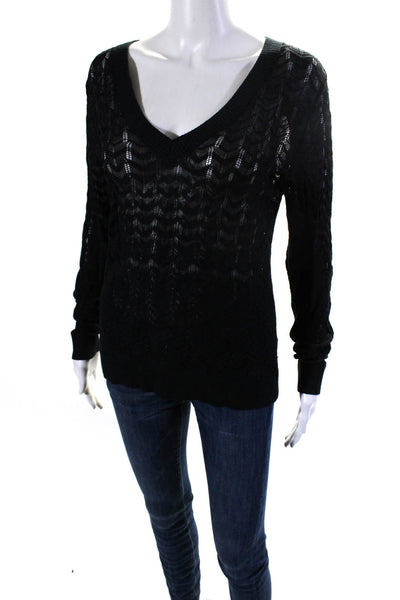 Missoni For Target Womens Open Knit V-Neck Long Sleeve Sweater Top Black Size L