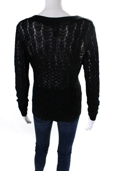 Missoni For Target Womens Open Knit V-Neck Long Sleeve Sweater Top Black Size L