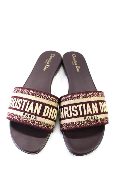 Christian Dior Womens Dway Embroidered Logo Slides Sandals Burgundy Size 40 10