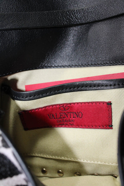 Valentino Garavani Printed Pony Hair Rockstud Crossbody Handbag Gray Black Pink